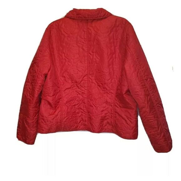 JG Hook Womens Red Lightweight Jacket Size XL Rose Pattern Snap Closure - Picture 10 of 10